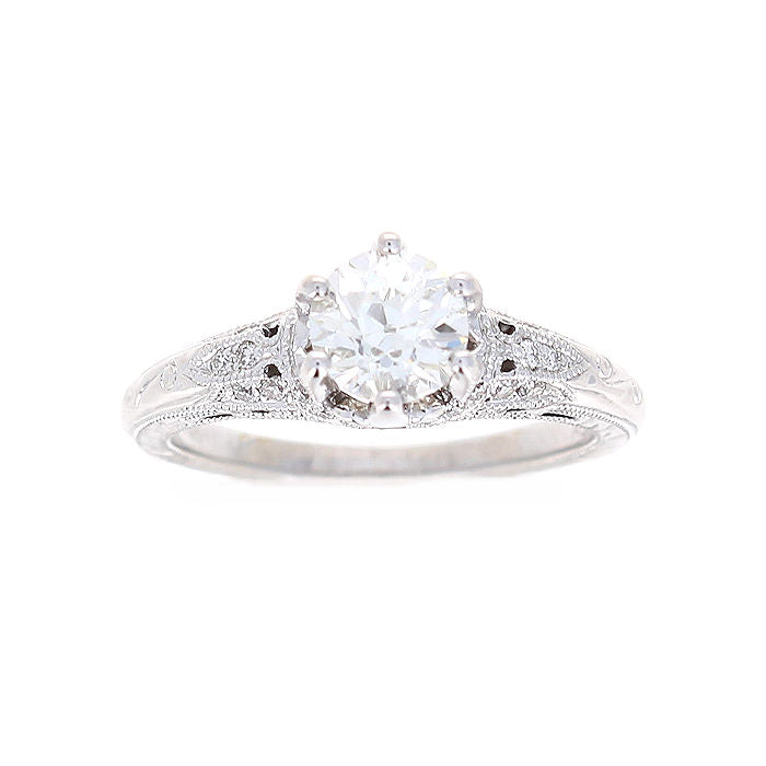 Ladies 14kt White Gold 0.66ct Old European Cut and 0.015ct Tsavorite and 0.16ct Diamond Engagement Ring