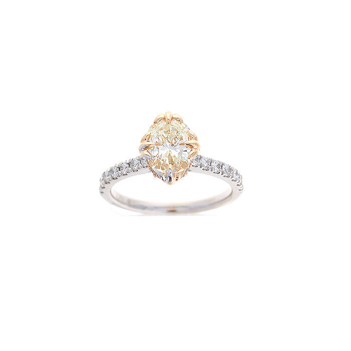 Ladies 14kt Two Tone 1.46ct Oval Cut and 0.40cts Round Cut Diamond Engagement Ring