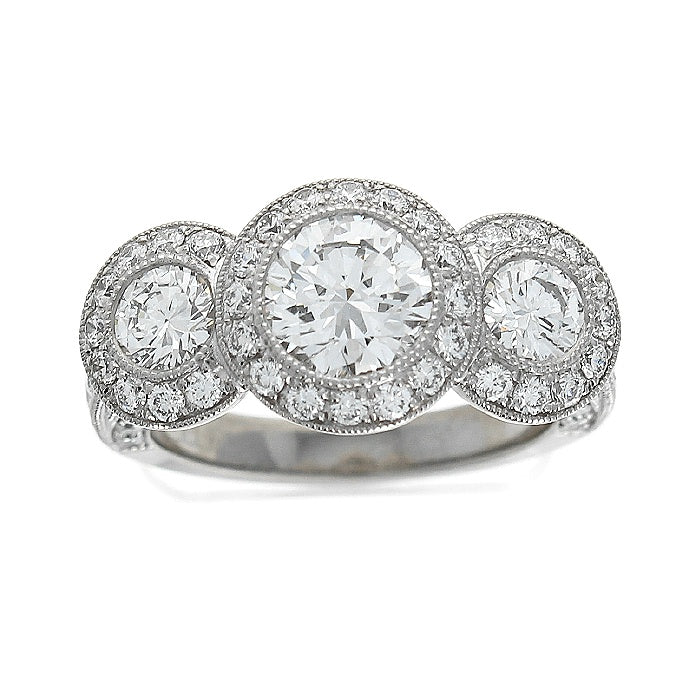Ladies Palladium 1.10ct Round Brilliant and 0.60cts Round Brilliant Diamond Engagement Ring