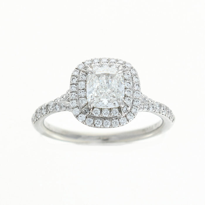 Ladies Platinum 0.72ct Cushion Cut and 0.35cts Diamond Engagement Ring