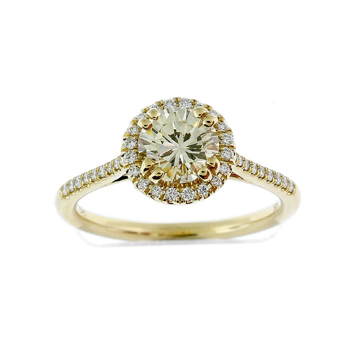 Ladies 14kt Yellow Gold 0.85ct Round and 0.15cts Diamond Halo Engagement Ring