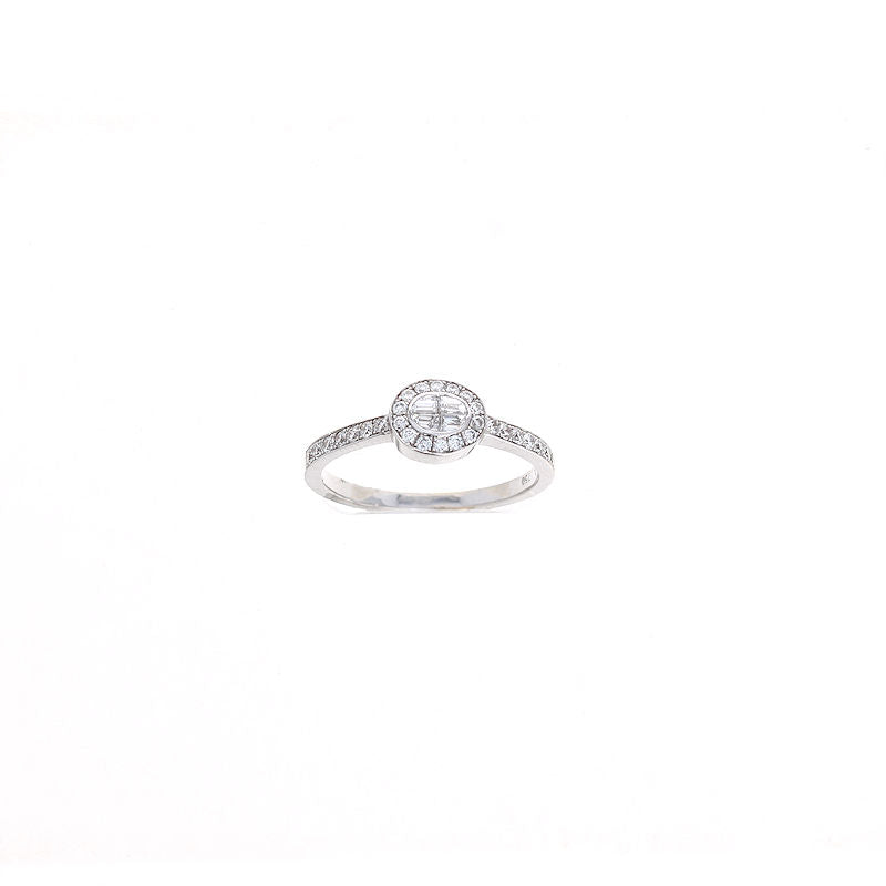 Ladies 18kt White Gold .28cts Round and Baquette Diamond Engagement Ring