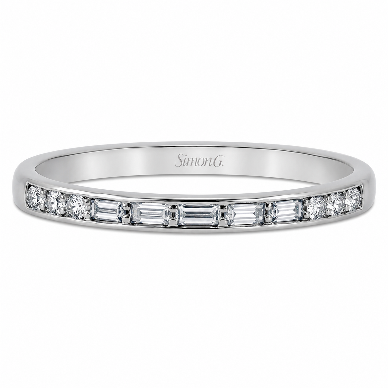 Ladies 18kt White Gold 0.20cts Baguette and 0.07cts Round Diamond Wedding Band By Simon G