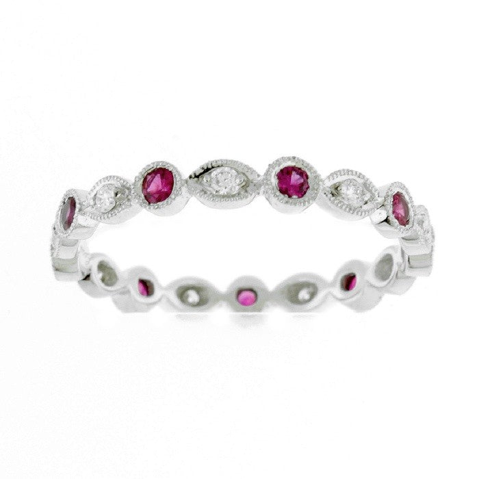Ladies 14kt White Gold 0.30cts Ruby and 0.11cts Diamond Wedding Band