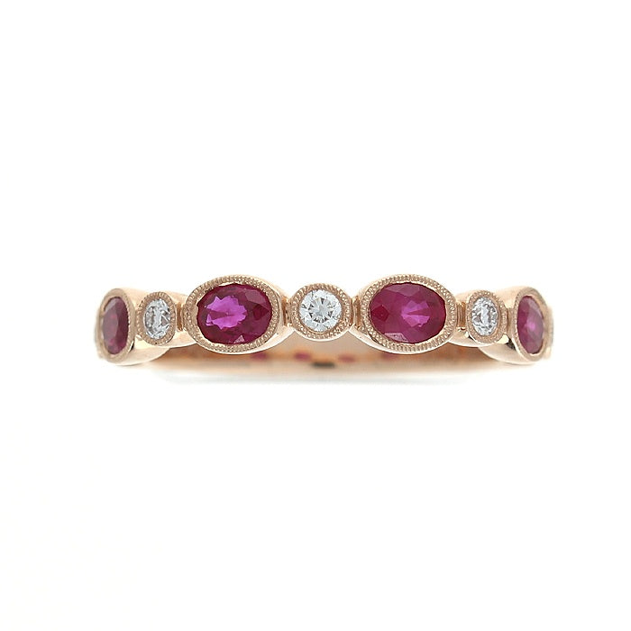 Ladies 18kt Rose Gold 0.74cts Ruby and Diamond Wedding Band By Simon G