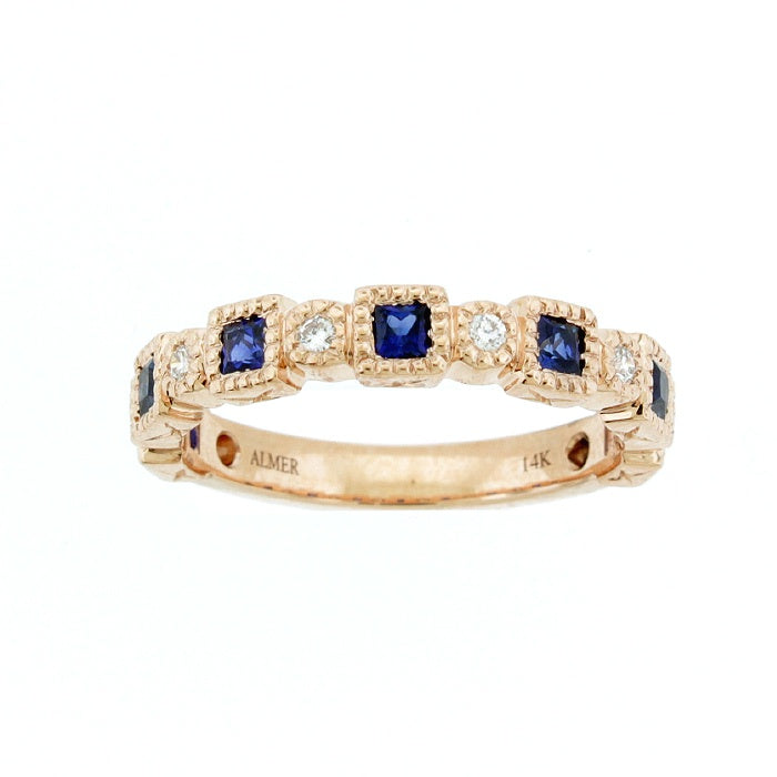 Ladies 14kt Rose Gold 0.49cts Sapphire and 0.12cts Diamond Wedding Band