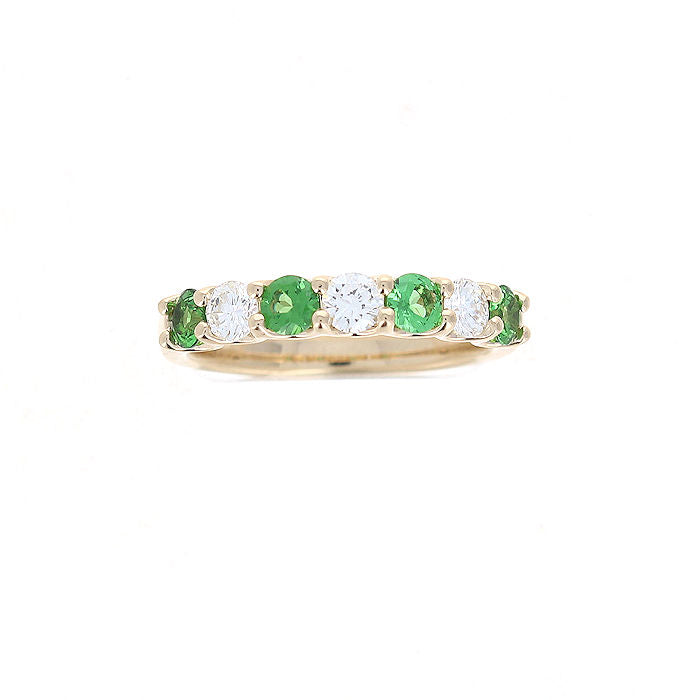 Ladies 14kt Yellow Gold 0.57cts Tsavorite Garnet and 0.38cts Diamond Wedding Band