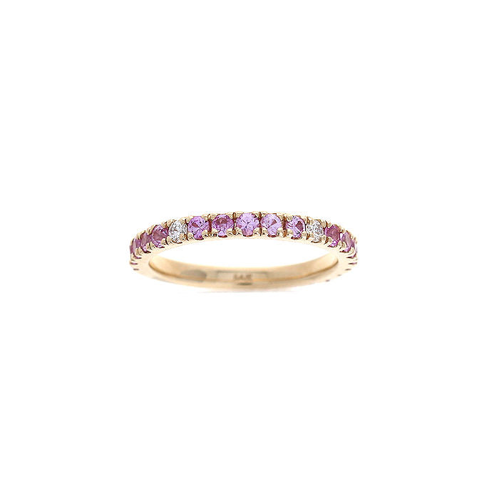 Ladies 14kt Yellow Gold 0.73cts Pink Sapphire And 0.10cts Diamond Wedding Band