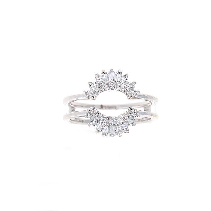 Ladies 14kt White Gold 0.40cts Round and Baguette Diamond Ring Guard
