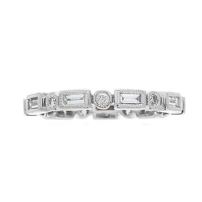Ladies 18kt White Gold 0.45cts Baguette and 0.12cts Round Diamond Wedding Band