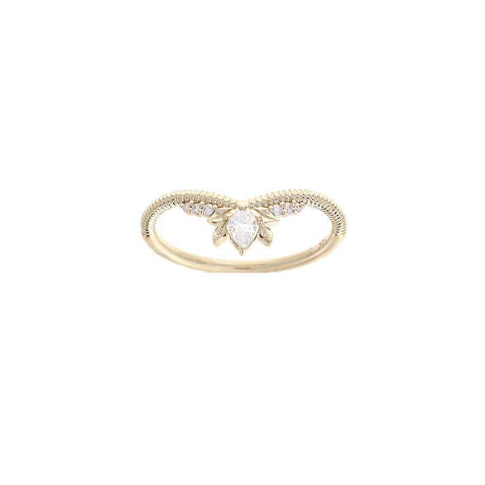 Ladies 14kt Yellow Gold 0.12ct Pear and 0.02cts Diamond V Wedding Band