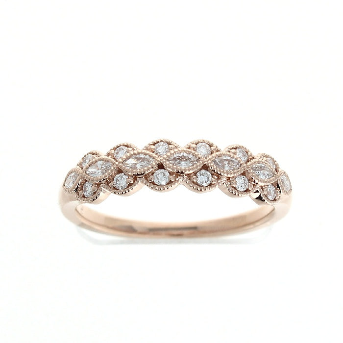 Ladies 14kt Rose Gold 0.22cts Marquise and 0.15cts Round Diamond Wedding Band