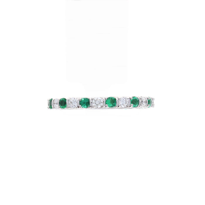 Ladies 18kt White Gold 0.44cts Emerald and 0.47cts Diamond Wedding Band By Simon G