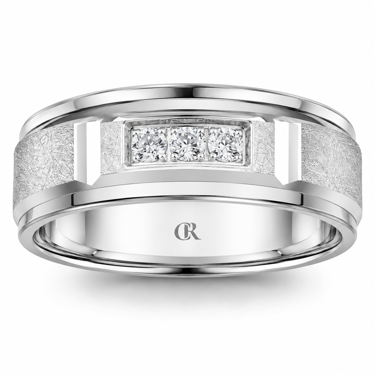 Mens 14kt White Gold 8mm 0.15cts Diamond Wedding Band