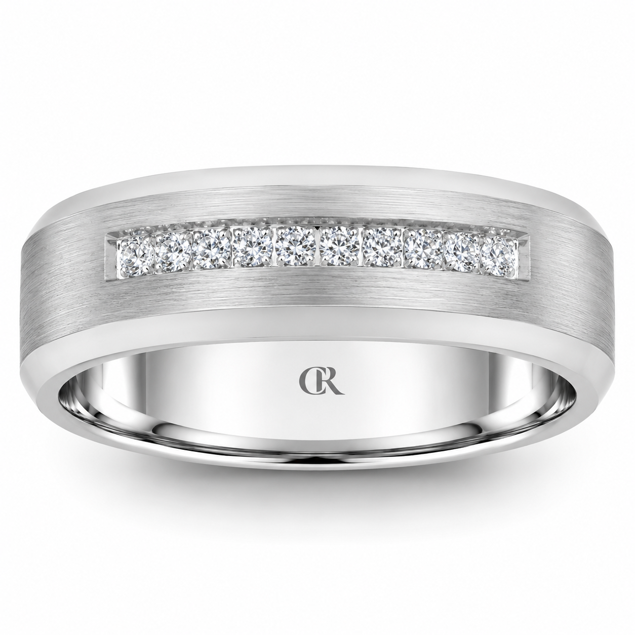 Mens 14kt White Gold 6mm 0.05cts Diamond Wedding Band