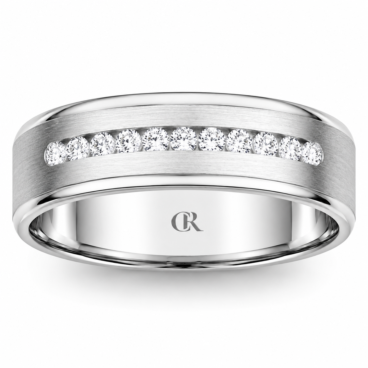 Mens 14kt White Gold 7mm 0.28cts Diamond Wedding Band