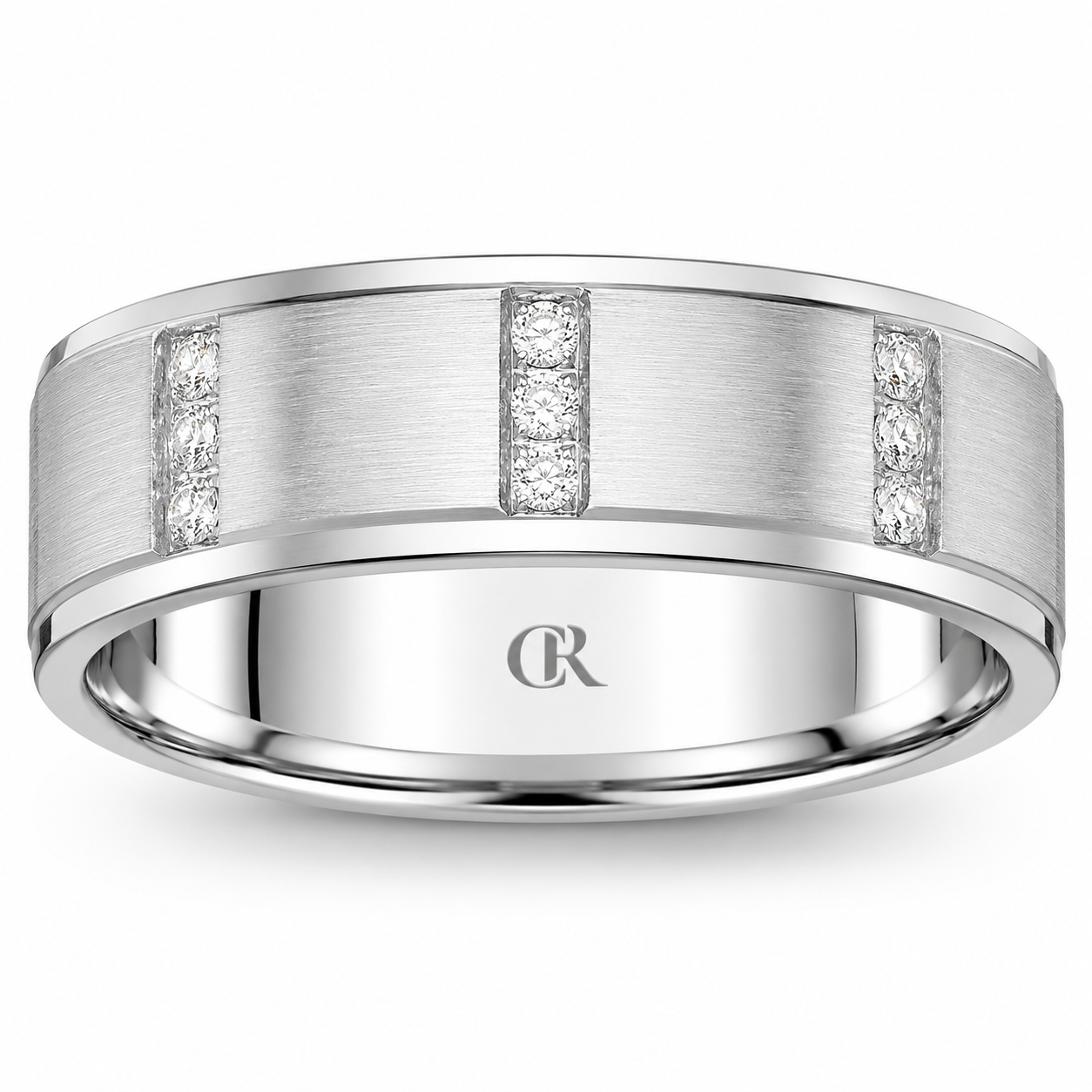 Mens 14kt White Gold 7mm 0.13cts Diamond Wedding Band
