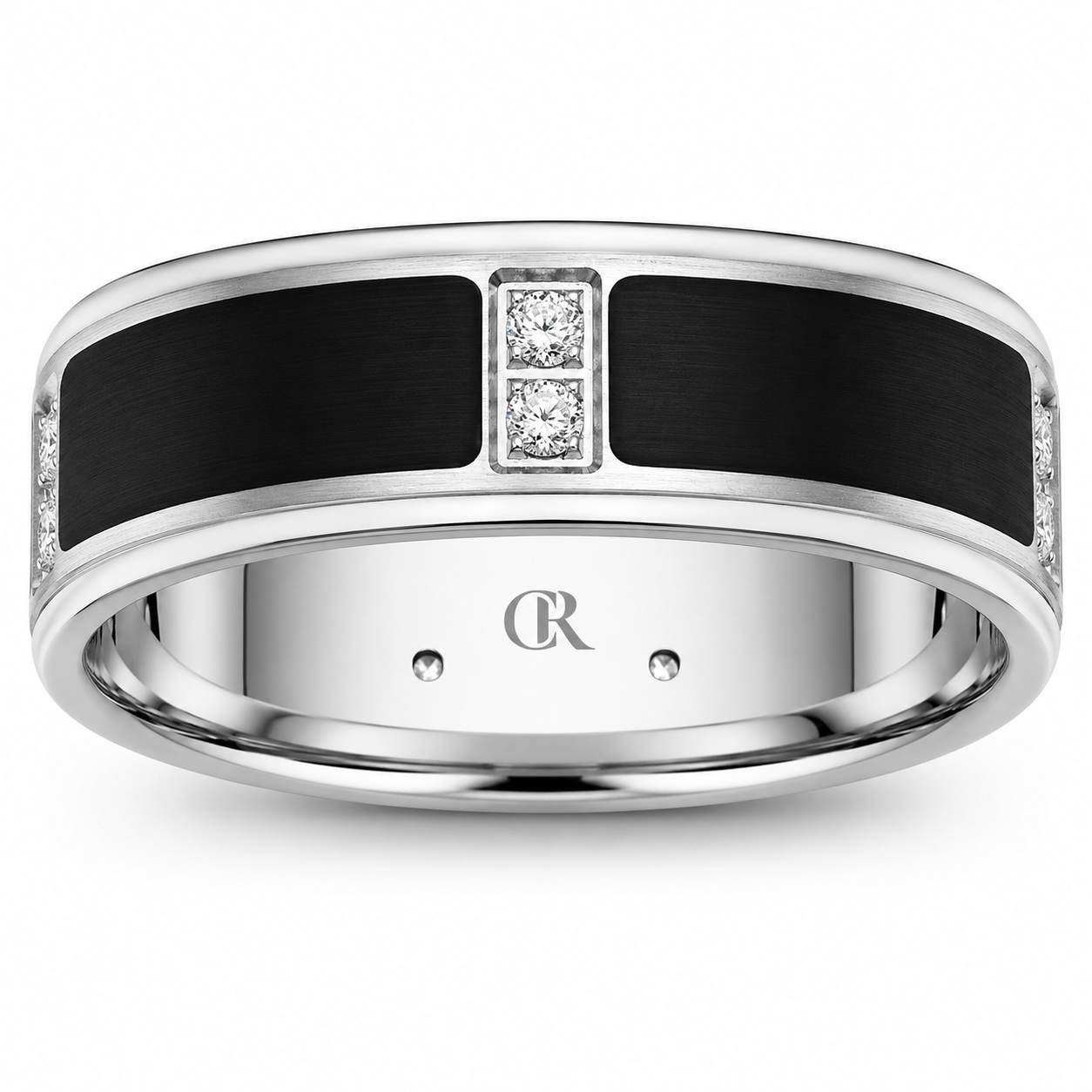 Mens 14kt White Gold 8mm 0.30cts Diamond and Enamel Wedding Band
