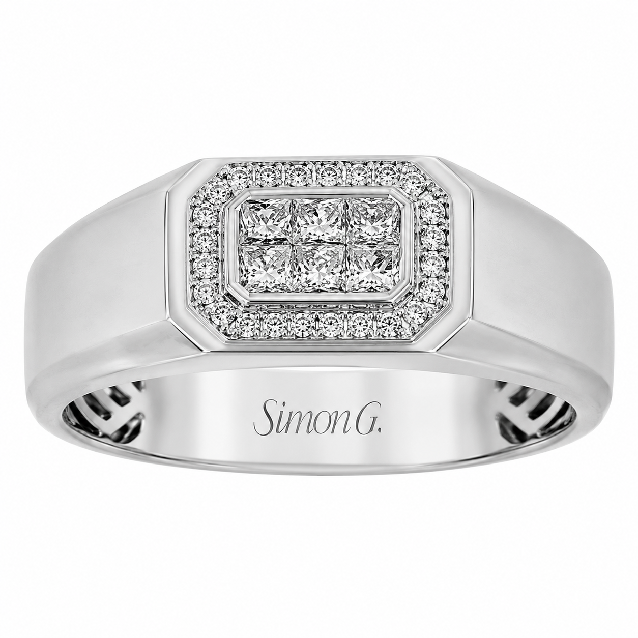Mens 14kt White Gold 0.47cts Princess Cut and 0.18cts Round Diamond Wedding Band By Simon G