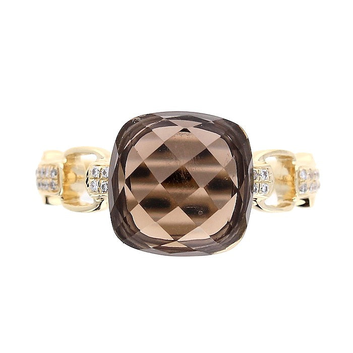 Ladies 14kt Yellow Gold 4.40ct Smokey Quartz and 0.06cts Diamond Ring