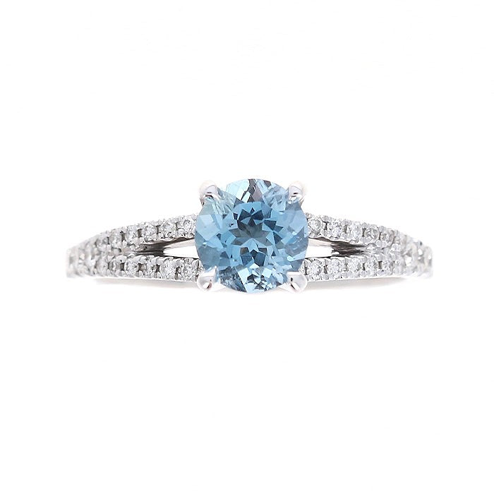 Ladies 18kt White Gold 0.71ct Aquamarine and 0.22cts Diamond Ring