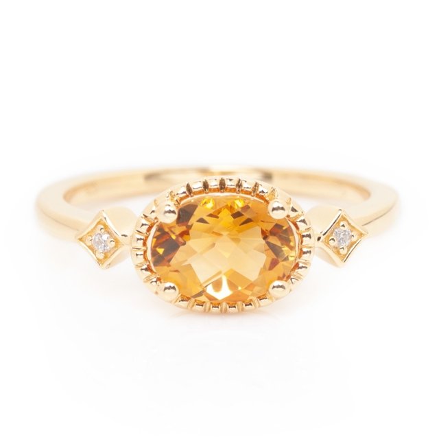 Ladies 14kt Yellow 1.04ct Citrine and 0.04cts Diamond Ring