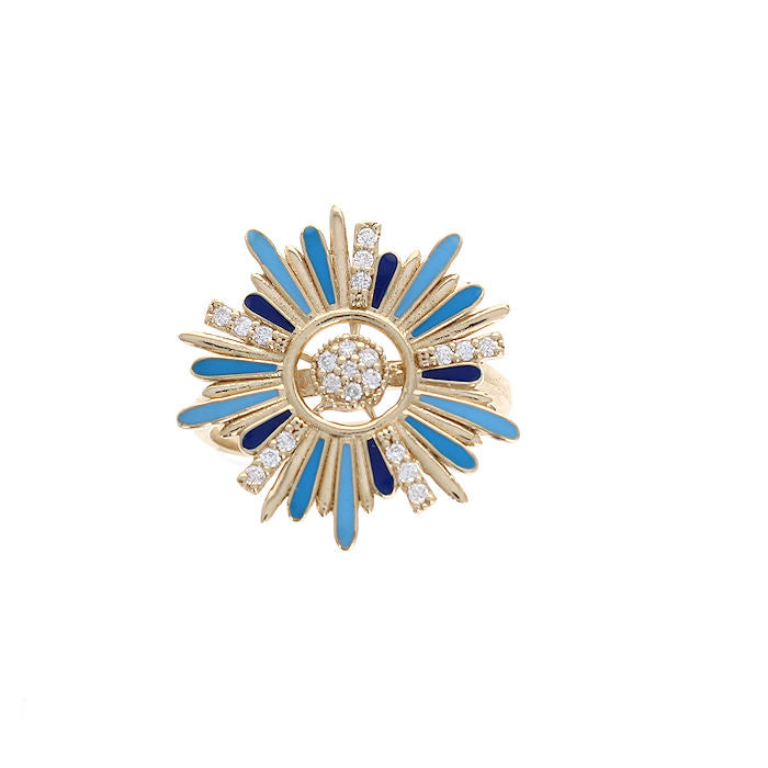Ladies 14kt Yellow Gold 0.32cts Diamond and Enamel Ring