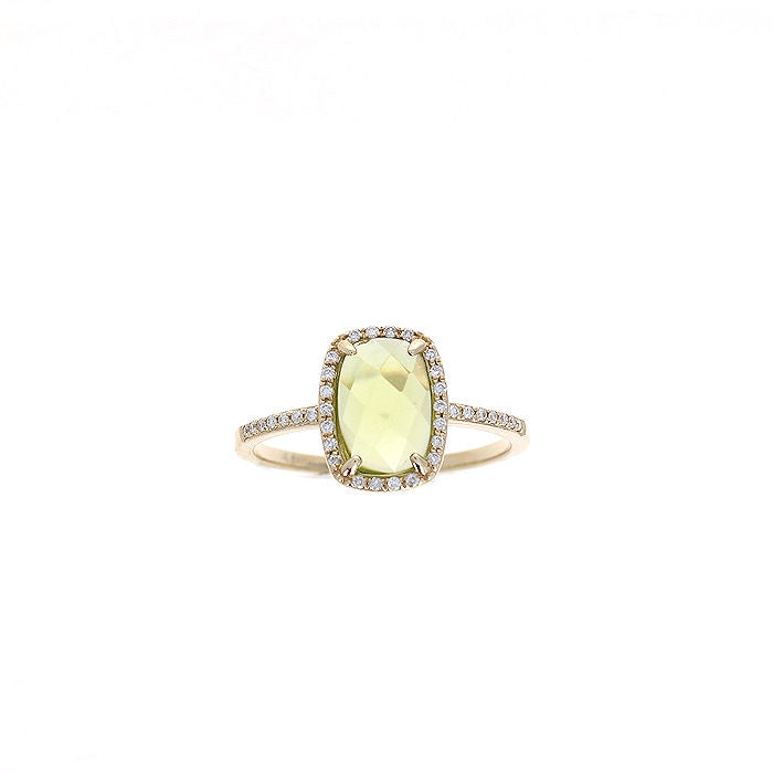 Ladies 14kt Yellow Gold 2.00ct Peridot and 0.14cts Diamond Ring