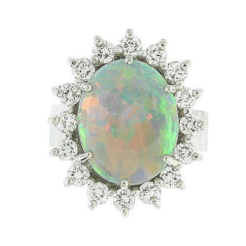 Ladies Palladium 2.80ct Opal and 0.84cts Diamond Ring