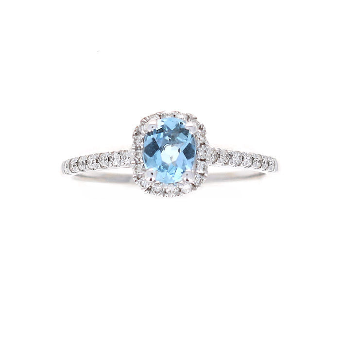 Ladies 14kt White Gold 0.39ct Aquamarine and 0.16cts Diamond Ring