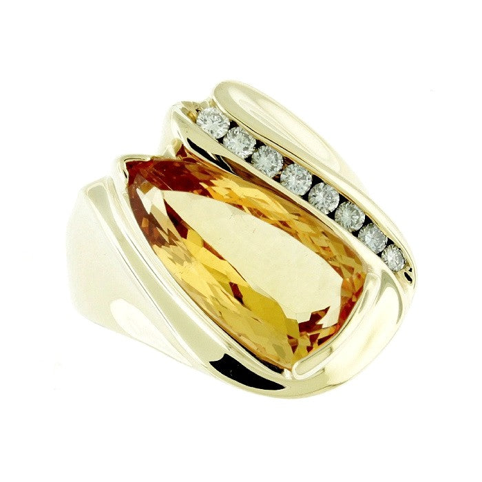 Ladies 14kt Yellow Gold 6.25ct Topaz and 0.24cts Diamond Ring