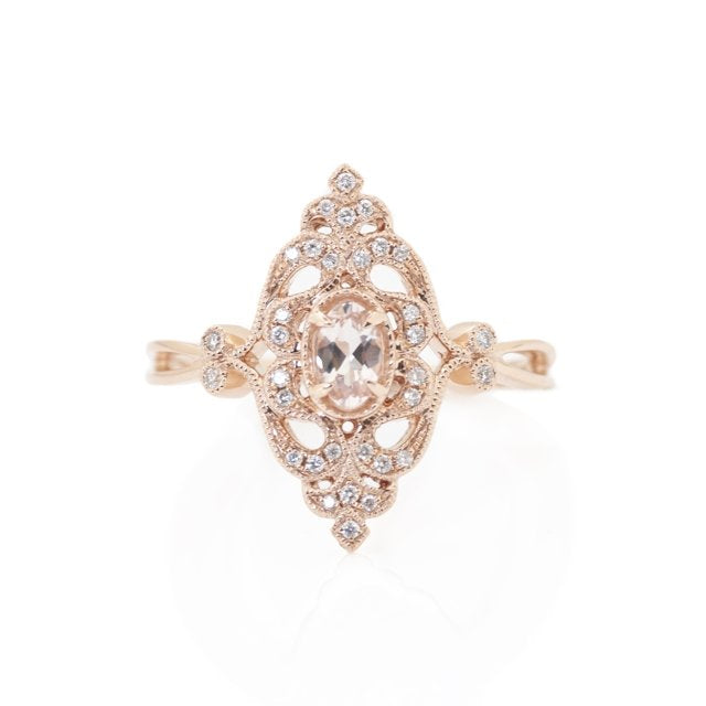 Ladies 14kt Rose Gold 0.28ct Morganite and 0.11cts Diamond Ring