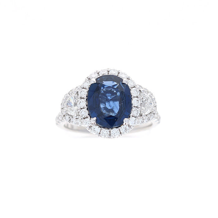 Ladies 18kt White Gold 2.57ct Blue Sapphire and 1.06cts Diamond Ring