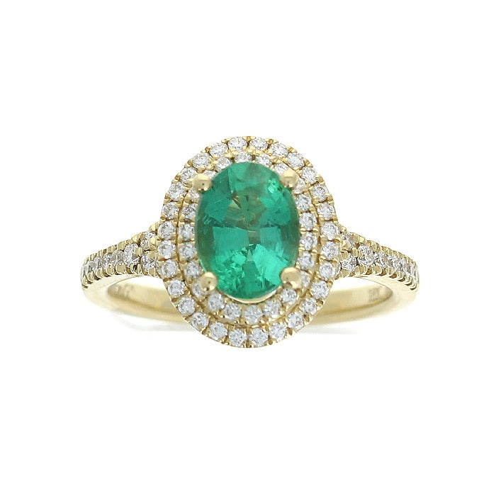Ladies 18kt Yellow Gold 1.12ct Emerald and 0.42cts Diamond Ring