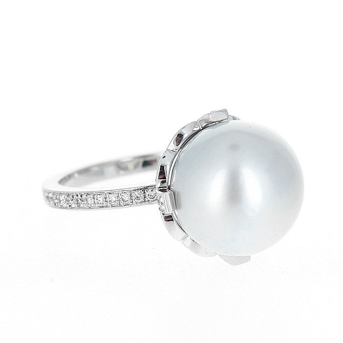 Ladies 14kt White Gold 11.75mm Pearl and 0.30cts Diamond Ring