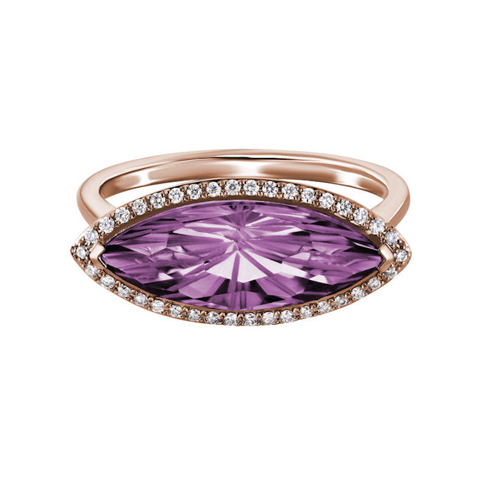 Ladies 14kt Rose Gold 2.40ct Amethyst and 0.10cts Diamond Ring