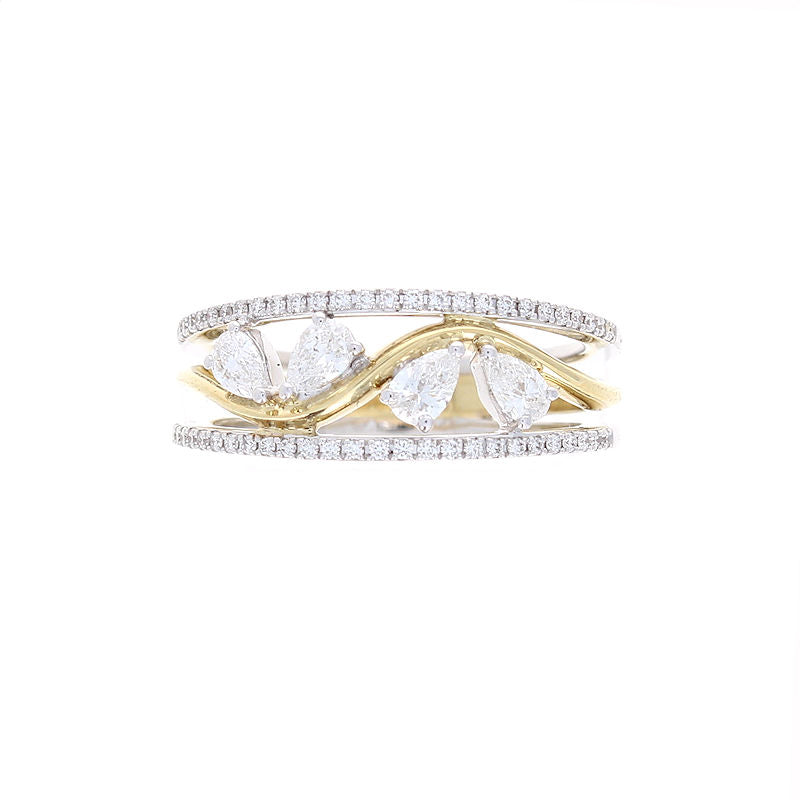 Ladies 18kt Yellow and White Gold 0.40cts Pear and 0.17cts Round Diamond Ring by Simon G
