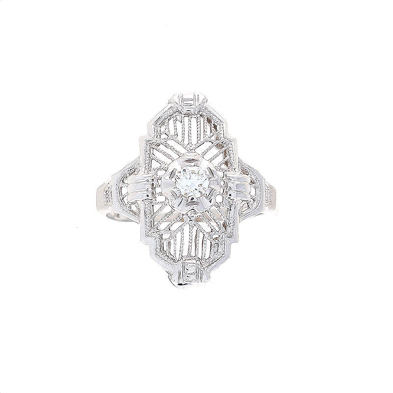 Ladies 14kt White Gold 0.10ct Diamond Vintage Ring Circa 1930