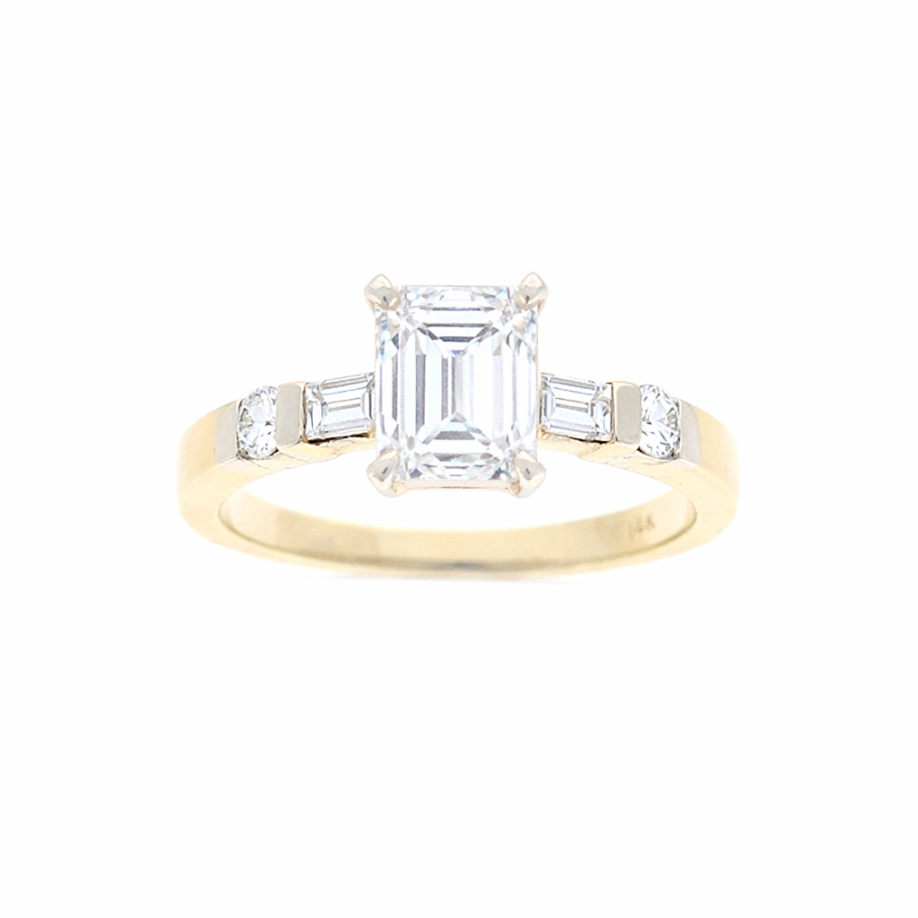 Ladies Two Tone 0.31cts Baguette and Round Diamond Engagement Ring Setting