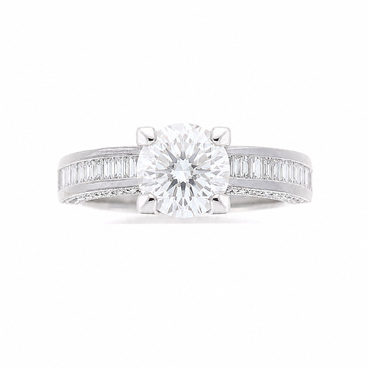 Ladies 14kt White Gold 0.53cts Baguette and Round Diamond Engagement Ring Setting