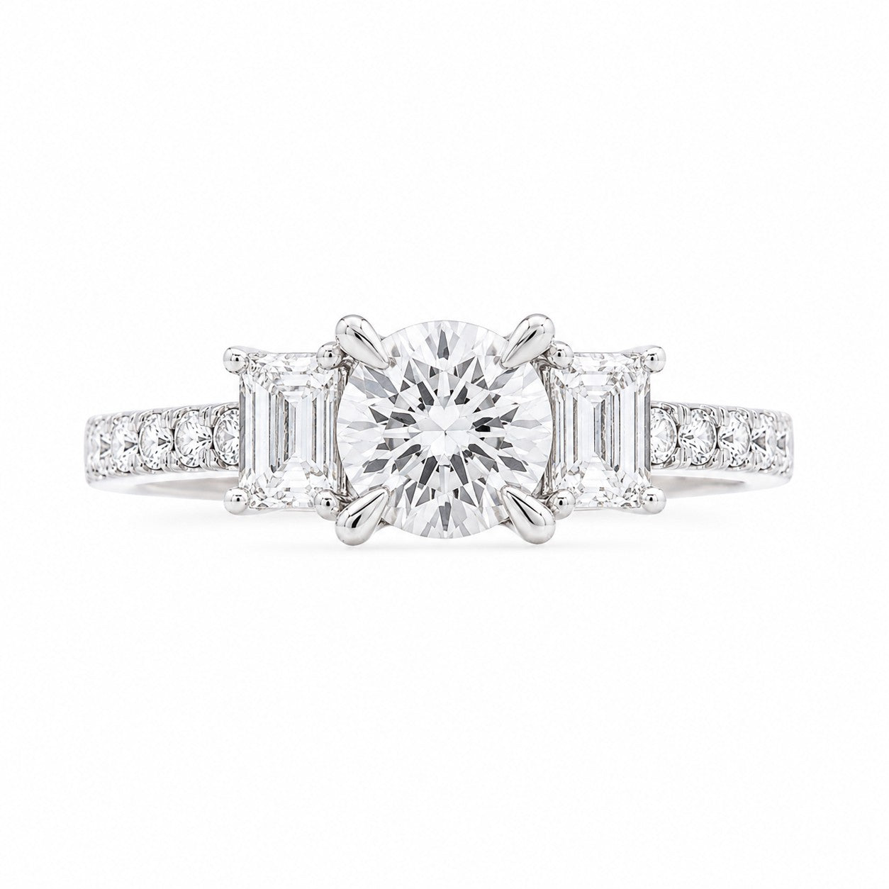 Ladies 14kt White Gold 0.48cts Baguette and 0.15cts Round Diamond Engagement Ring Setting