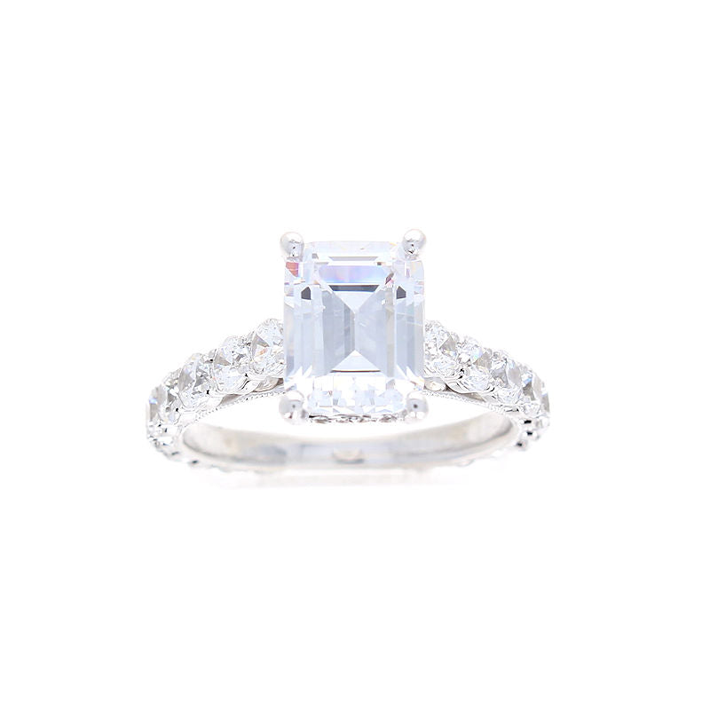 Ladies 18kt White Gold Emerald Cut Diamond Engagement Ring Sample Setting By Simon G