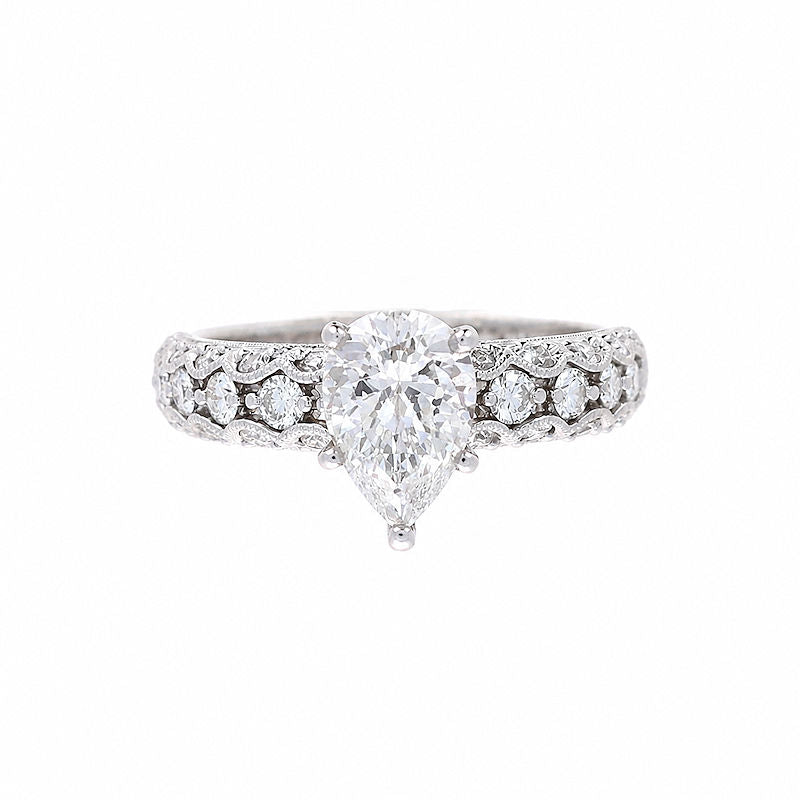 Ladies 18kt White Gold Pear Shaped Diamond Engagement Ring Setting
