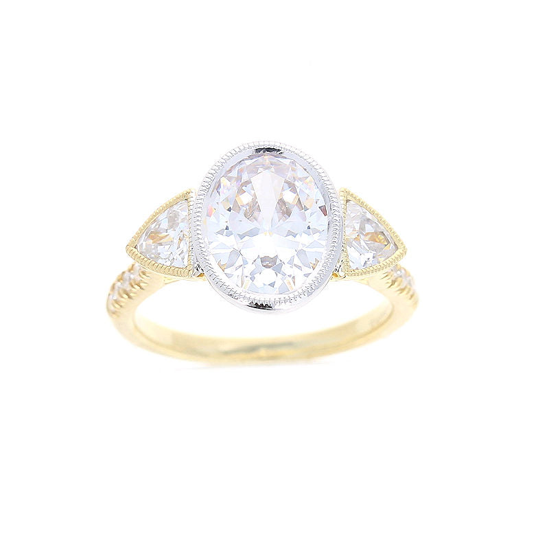 Ladies 14kt Yellow and White Gold Bezel Oval Cut Diamond Engagement Ring Sample Setting