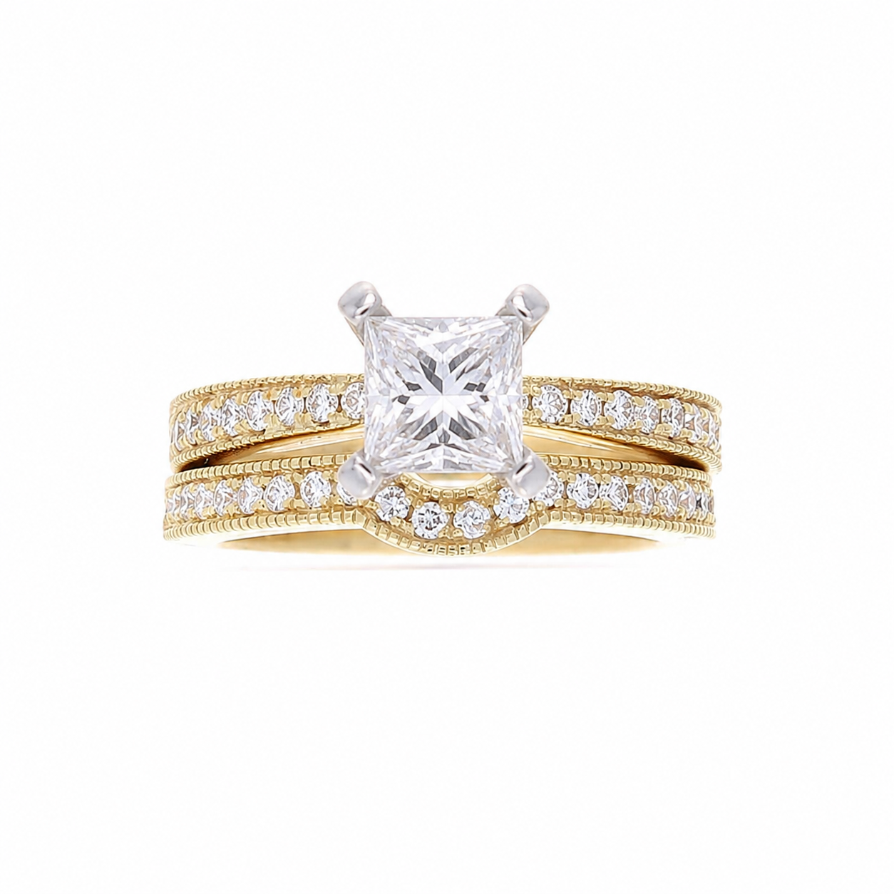 Ladies Two Tone 0.23cts Diamond Engagement Ring Setting With Matching Contour Band