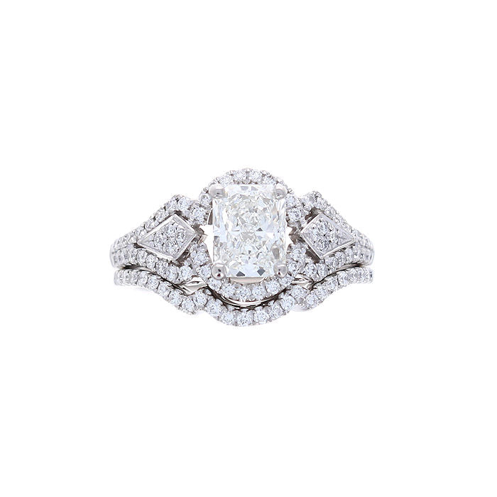 Ladies Palladium 1.09ct Radiant and 0.45cts Diamond Engagement Ring