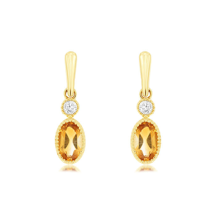 Ladies 14kt Yellow Gold 0.25ct Citrine and Diamond Earrings