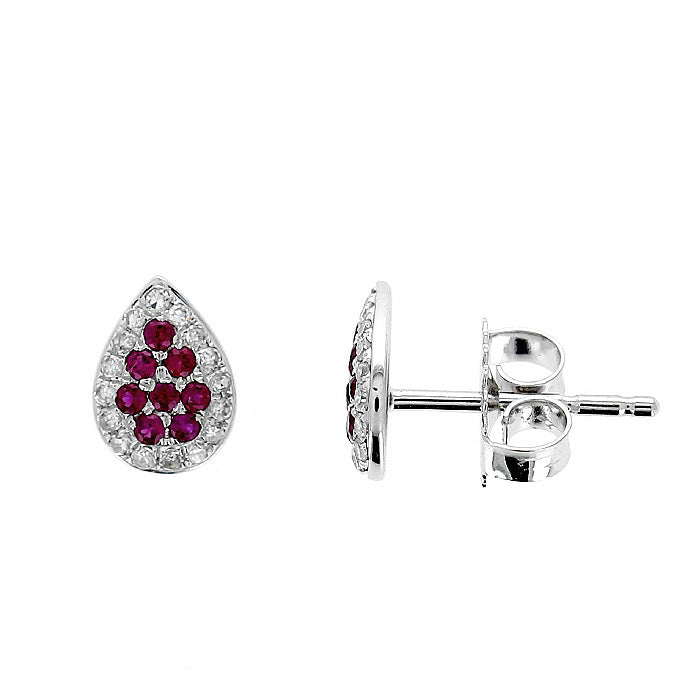 Ladies 18kt White Gold 0.17ct Ruby and 0.15ct Diamond Earrings