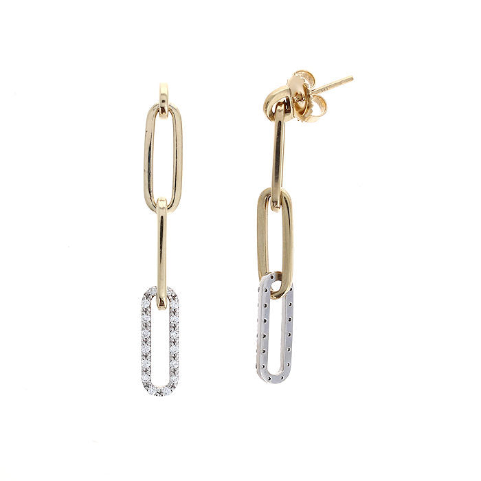 Ladies 14kt Two Tone Gold 0.28cts Diamond Paperclip Earrings