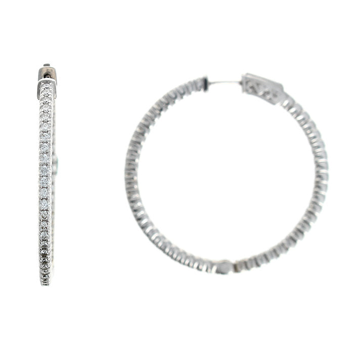 Ladies 14kt White Gold 1.42cts Diamond Hoop Earrings